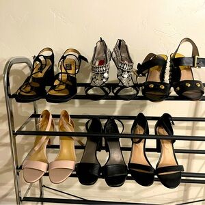 Six pairs Michael Kors Nine West Aldo sandals 2 to 3 inch heels size 10